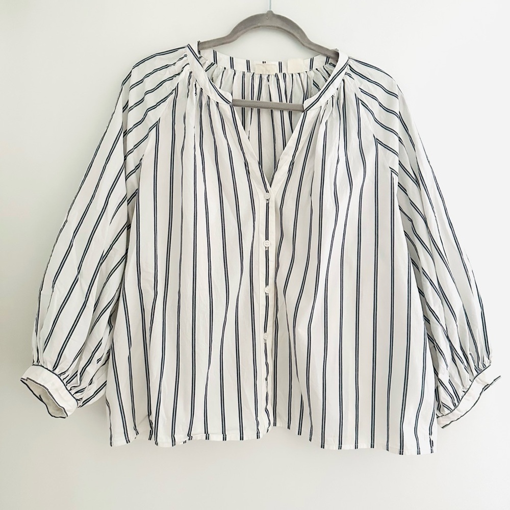 Levi’s summery smocked cotton striped button down blouse